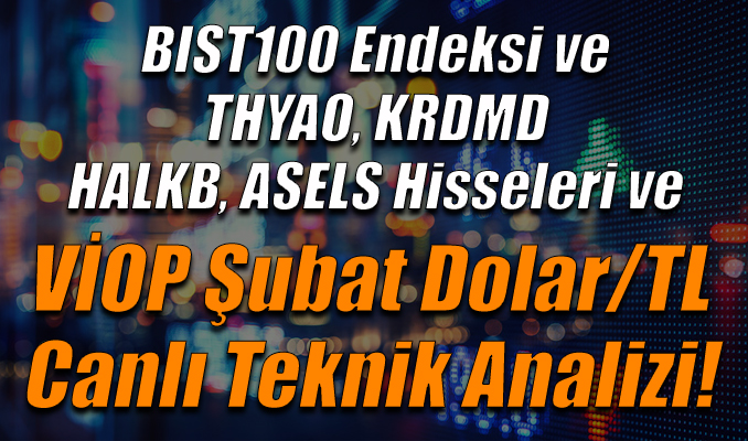 BIST100 Endeksi ve THYAO, KRDMD, HALKB ve ASELS Hisseleri ve VİOP Şubat Dolar/TL Teknik Analizi