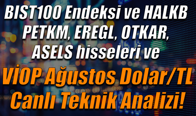 BIST100 Endeksi ve HALKB, PETKM, EREGL,OTKAR,ASELS hisseleri ve VİOP Ağustos Dolar/TL Teknik Analizi