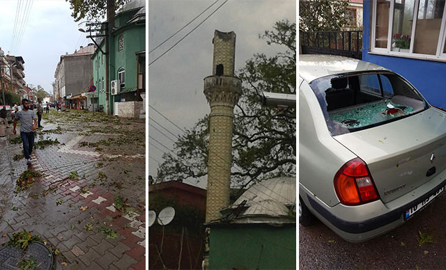 4 dakika dolu yağdı, cami minaresi yıkıldı